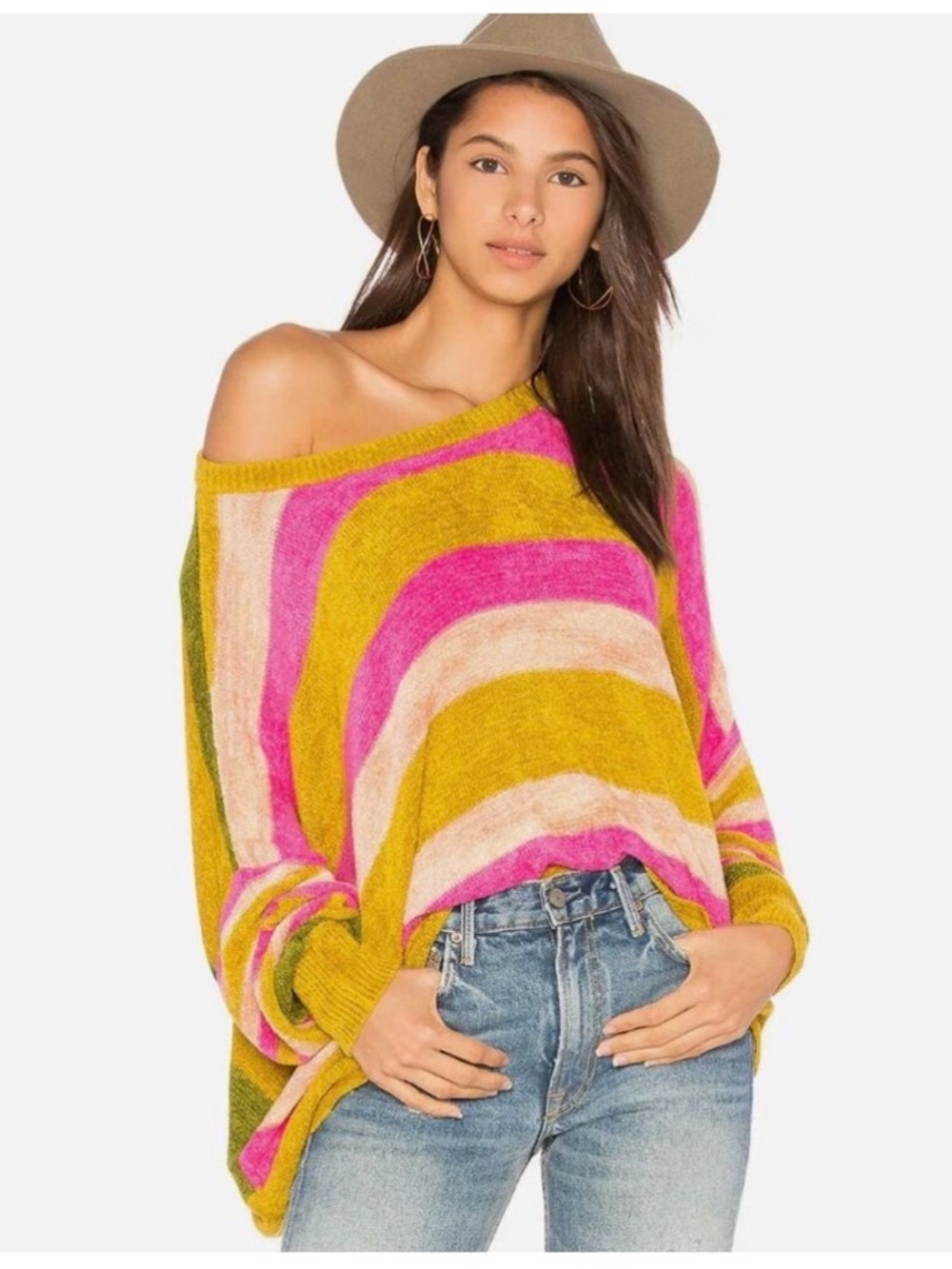Free People All About You Striped Sweater Slouchy Boho Oversized Lounge XS